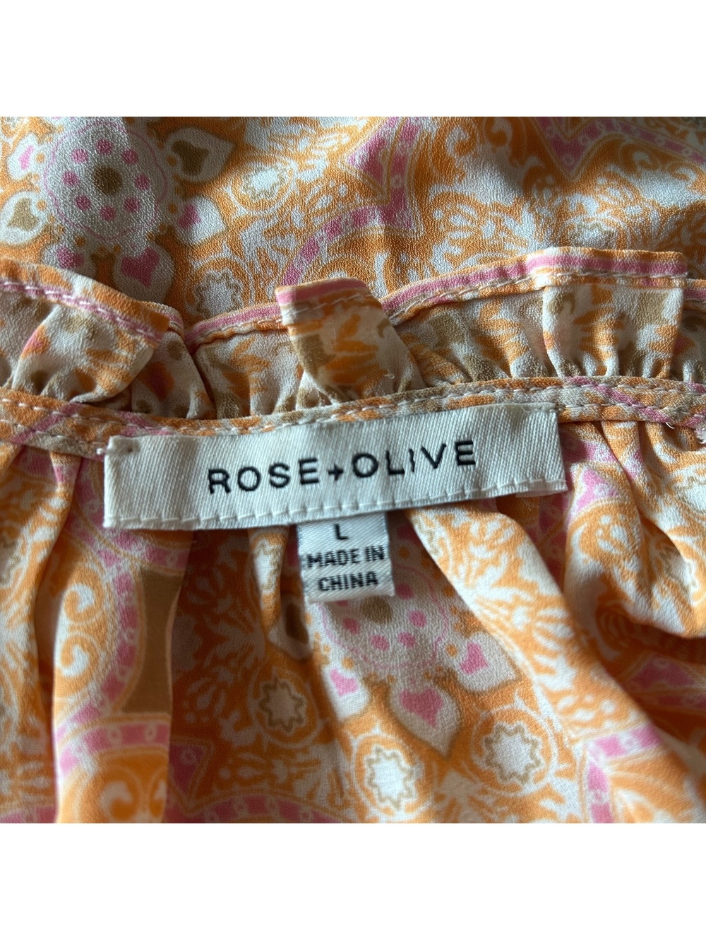 Rose & Olive Bohemian Floral Flutter Sleeve Blouse Top Women’s Large Coral Cream - Picture 5 of 7